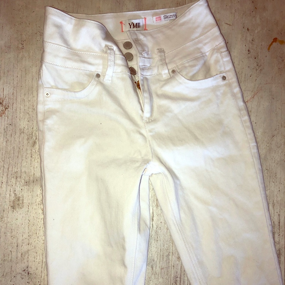 High waisted white jeans
